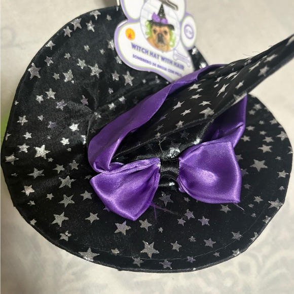 Top Paw Pet shop dog Witch Hat with Purple Bow and Silver Stars - Picture 2 of 5